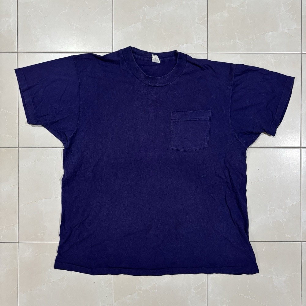 Vintage Blank Pocket T Shirt Purple Made In USA Mens 2xl Thin Fruitnof The Loom